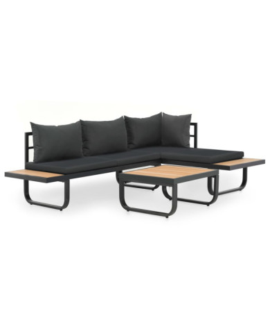 Canapé d'angle de jardin à 2 places avec coussins Aluminium WPC | Mobilier & Déco