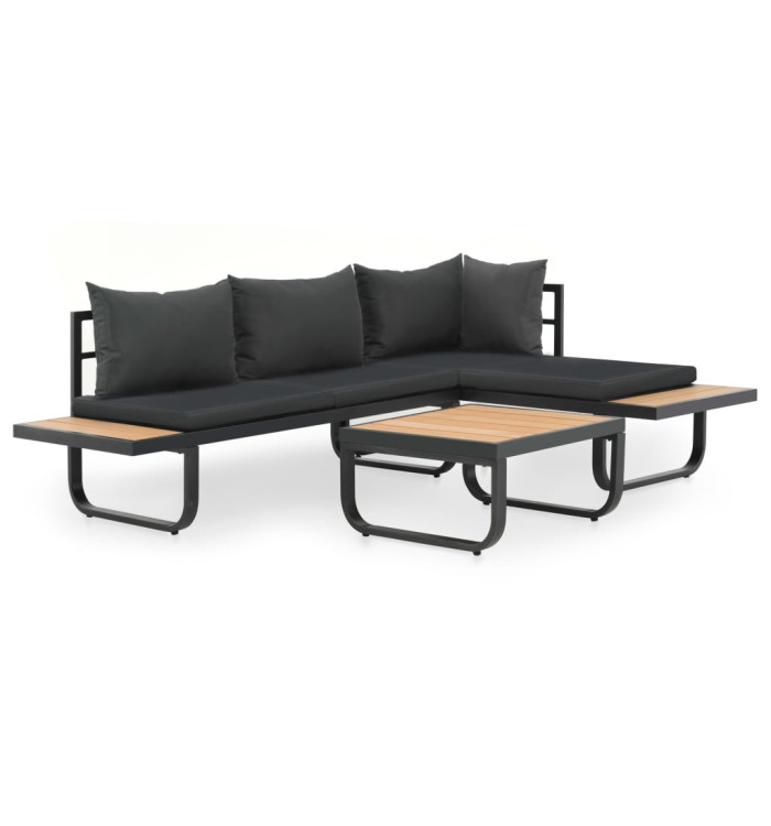 Canapé d'angle de jardin à 2 places avec coussins Aluminium WPC | Mobilier & Déco