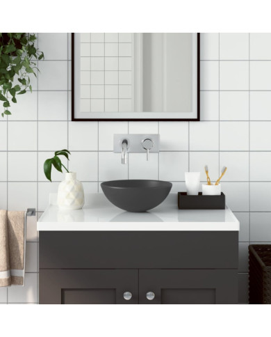 Lavabo de salle de bain Céramique Gris foncé Rond | Mobilier & Déco