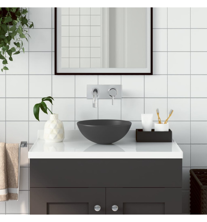 Lavabo de salle de bain Céramique Gris foncé Rond | Mobilier & Déco