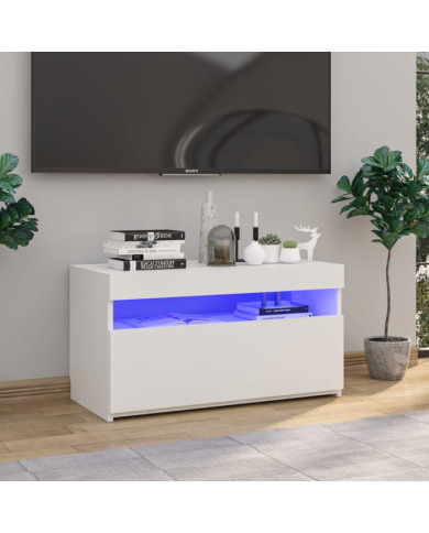 Meuble TV avec lumières LED Blanc brillant 75x35x40 cm | Mobilier & Déco