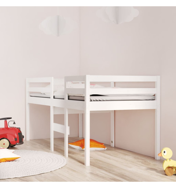 Lit haut sans matelas blanc 90x190 cm bois de pin massif | Mobilier & Déco