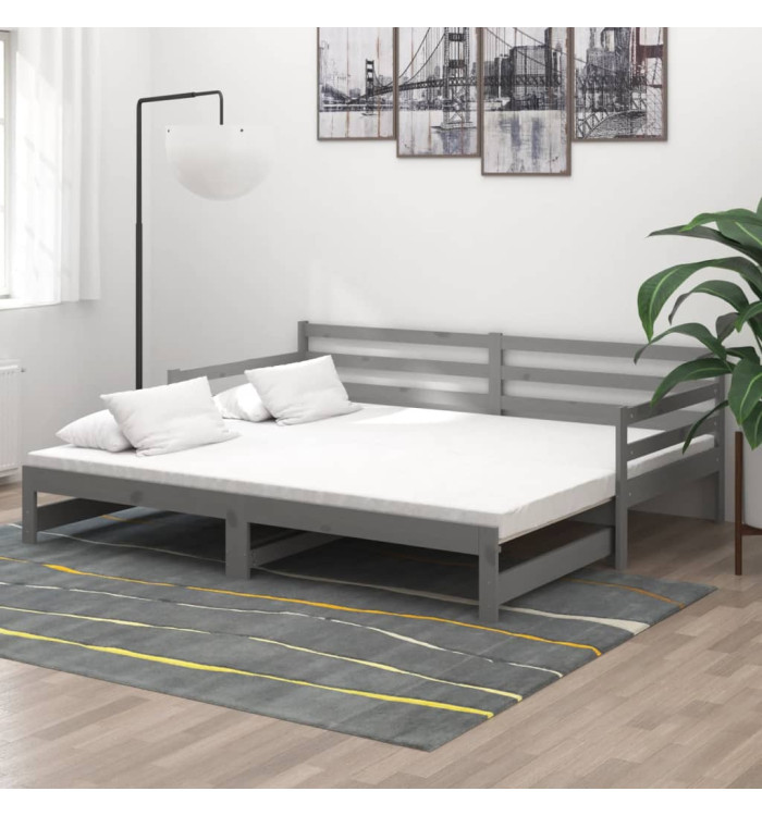 Lit coulissant sans matelas gris 2x(90x200) cm | Mobilier & Déco