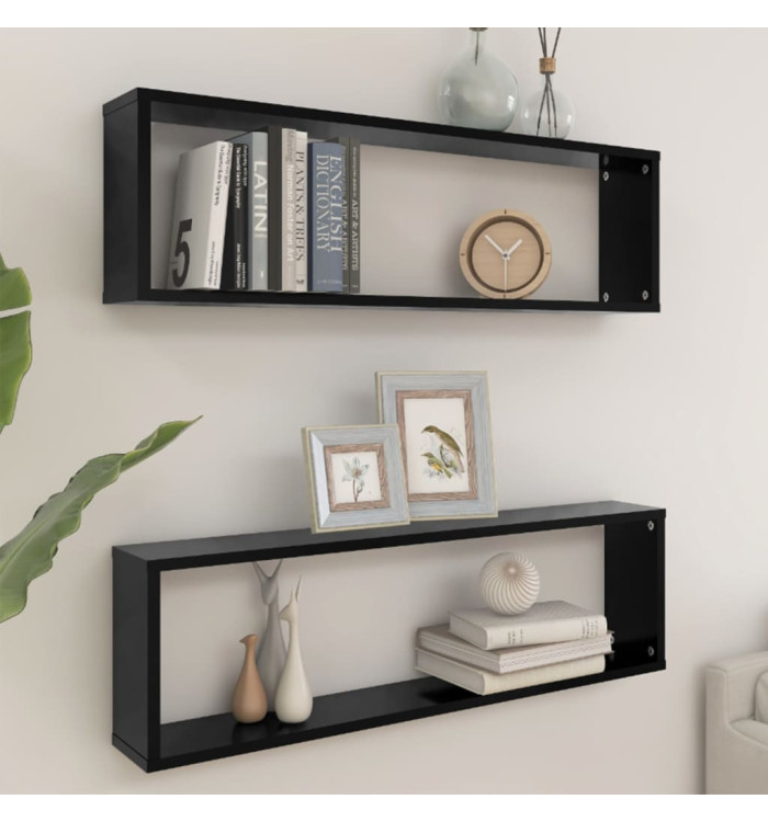 Étagères cube murales 2 pcs noir 100x15x30 cm bois d'ingénierie | Mobilier & Déco