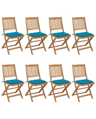 Chaises pliables de jardin lot de 8 avec coussins Bois d'acacia | Mobilier & Déco