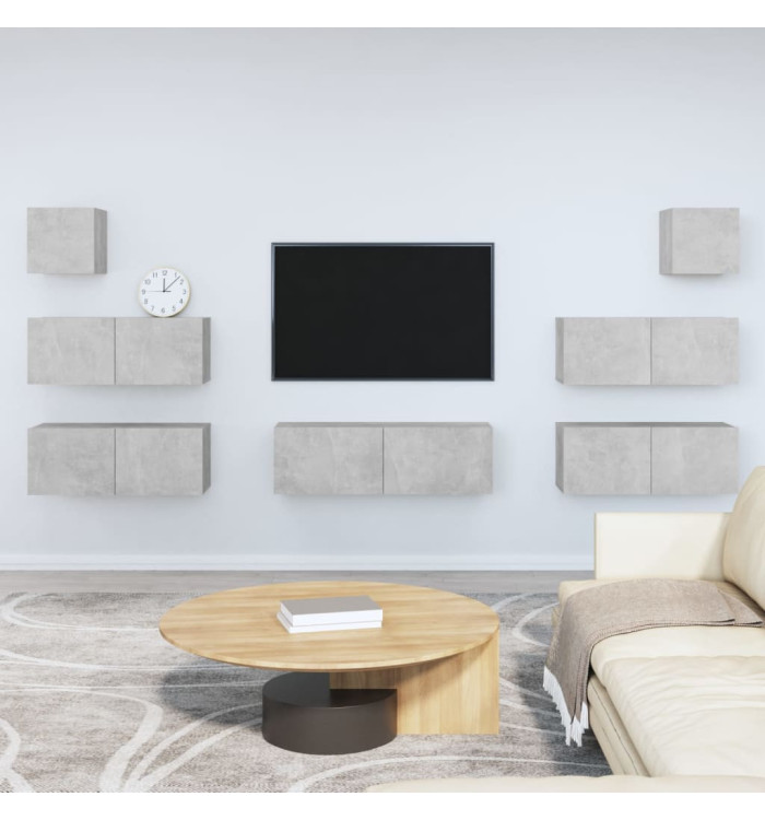 Ensemble de meubles TV 7 pcs Gris béton Bois d'ingénierie | Mobilier & Déco