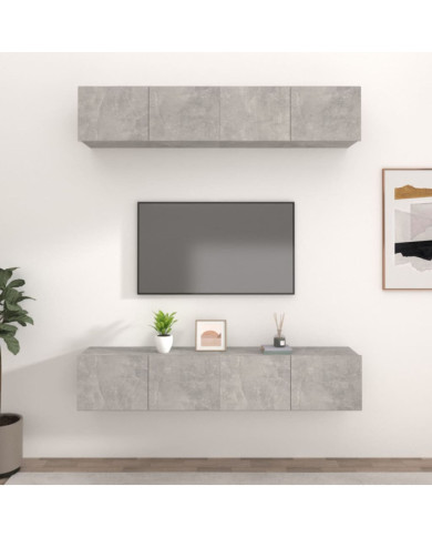 Meubles TV 4 pcs gris béton 80x30x30 cm bois d'ingénierie | Mobilier & Déco