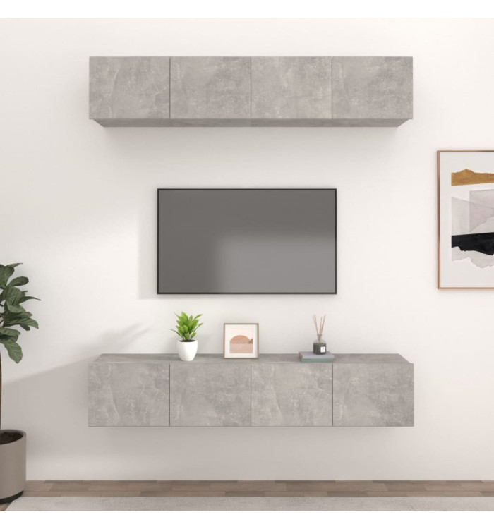 Meubles TV 4 pcs gris béton 80x30x30 cm bois d'ingénierie | Mobilier & Déco