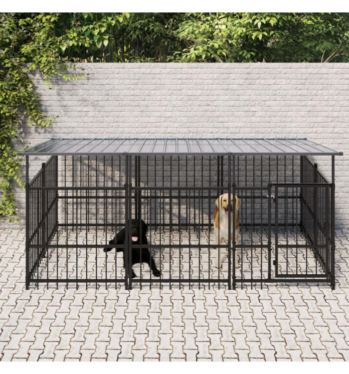 Chenil d'extérieur avec toit pour chiens Acier 5,63 m² | Mobilier & Déco