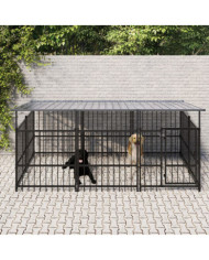 Chenil d'extérieur avec toit pour chiens Acier 5,63 m² | Mobilier & Déco