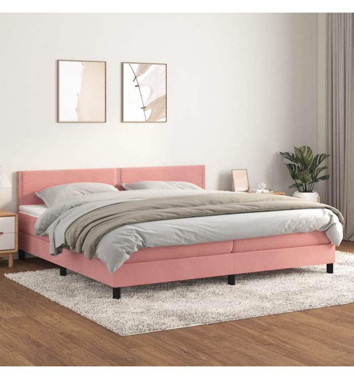 Sommier à lattes de lit avec matelas Rose 200x200 cm Velours | Mobilier & Déco