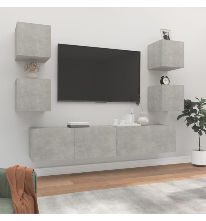 Ensemble de meubles TV 6 pcs Gris béton Bois d'ingénierie | Mobilier & Déco