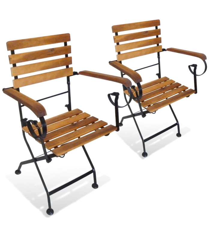 Chaises pliables de jardin lot de 2 Acier et bois acacia solide | Mobilier & Déco