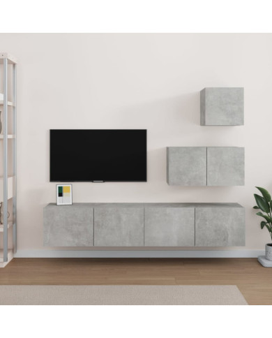 Ensemble de meubles TV 4 pcs Gris béton Bois d'ingénierie | Mobilier & Déco