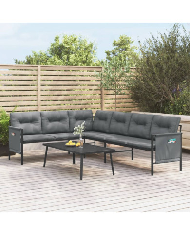 Canapé d'angle de jardin anthracite acier et textilène | Mobilier & Déco