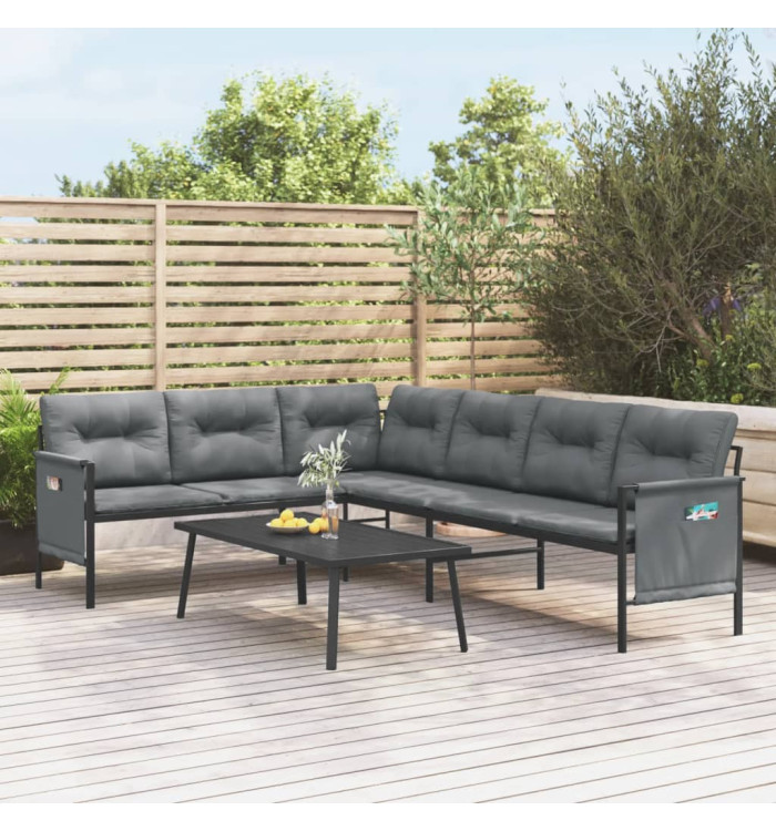 Canapé d'angle de jardin anthracite acier et textilène | Mobilier & Déco