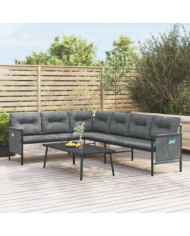 Canapé d'angle de jardin anthracite acier et textilène | Mobilier & Déco