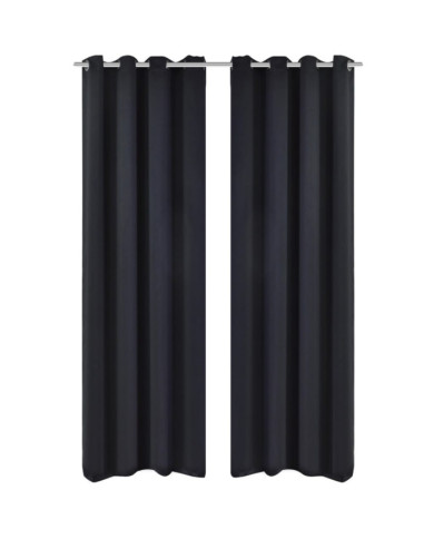 Rideau occultant 2 pcs avec œillets métalliques 135x175 cm Noir | Mobilier & Déco