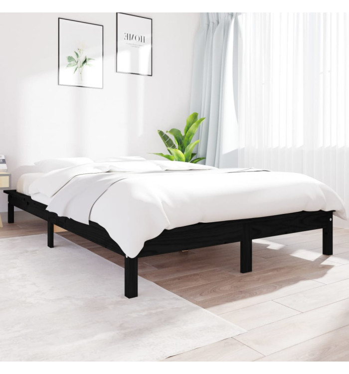 Cadre de lit sans matelas noir 160x200 cm bois massif | Mobilier & Déco