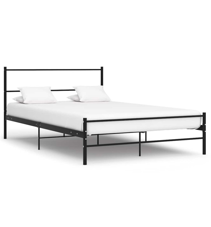 Cadre de lit avec tête de lit sans matelas noir 140x200cm métal | Mobilier & Déco