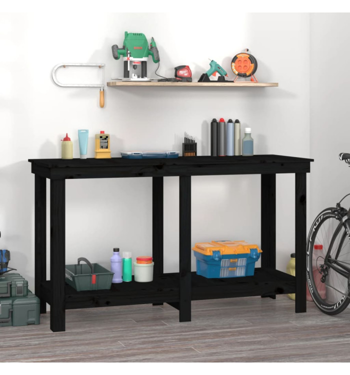 Banc de travail Noir 140x50x80 cm Bois de pin massif | Mobilier & Déco