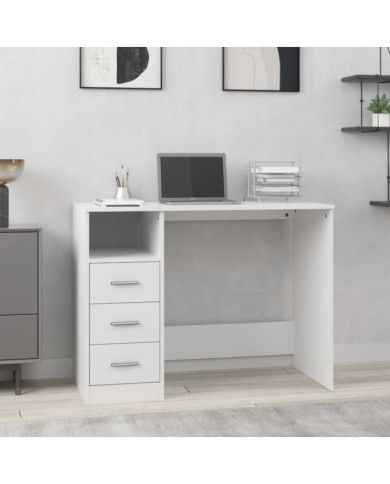 Bureau avec tiroirs Blanc 102x50x76 cm Bois d'ingénierie | Mobilier & Déco