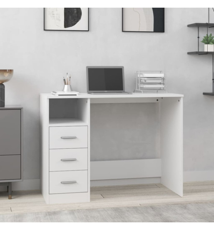 Bureau avec tiroirs Blanc 102x50x76 cm Bois d'ingénierie | Mobilier & Déco