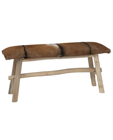 Banc Cuir véritable Teck | Mobilier & Déco