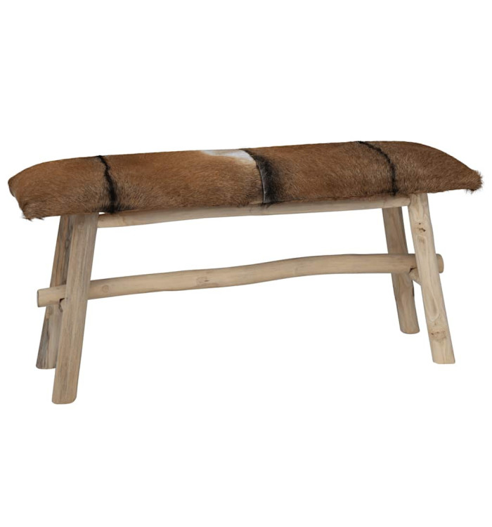 Banc Cuir véritable Teck | Mobilier & Déco