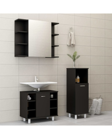 Ensemble de meubles de salle de bain 3 pcs Noir Aggloméré | Mobilier & Déco