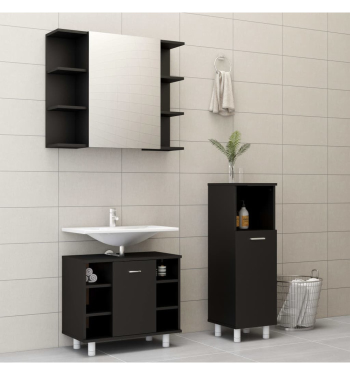Ensemble de meubles de salle de bain 3 pcs Noir Aggloméré | Mobilier & Déco