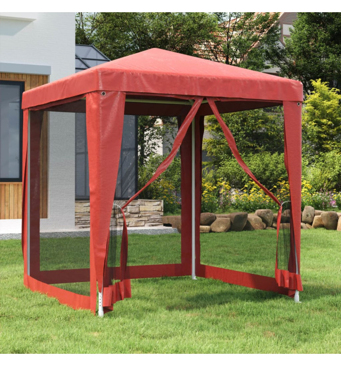 Tente de fête avec 4 parois latérales en maille Rouge 2x2m PEHD | Mobilier & Déco