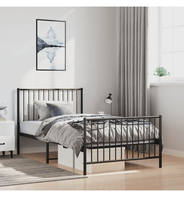 Cadre de lit métal sans matelas avec pied de lit noir 100x190cm | Mobilier & Déco