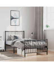 Cadre de lit métal sans matelas avec pied de lit noir 100x190cm | Mobilier & Déco