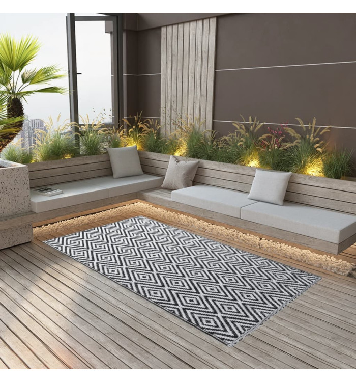 Tapis d'extérieur ARAKIL Blanc et noir 120x180 cm PP | Mobilier & Déco