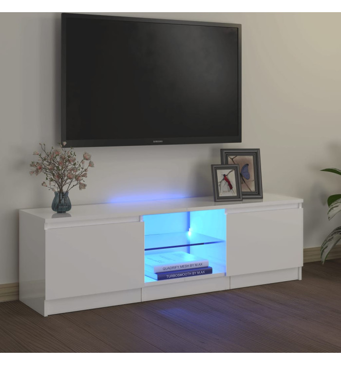 Meuble TV avec lumières LED blanc brillant 120x30x35,5 cm | Mobilier & Déco