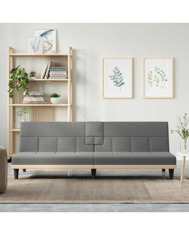 Canapé-lit avec porte-gobelets gris foncé tissu | Mobilier & Déco
