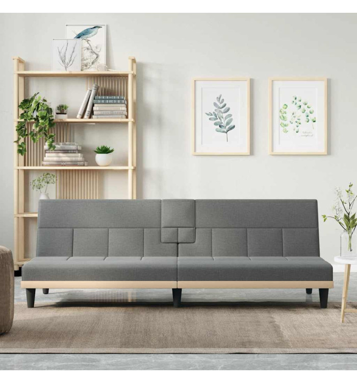Canapé-lit avec porte-gobelets gris foncé tissu | Mobilier & Déco