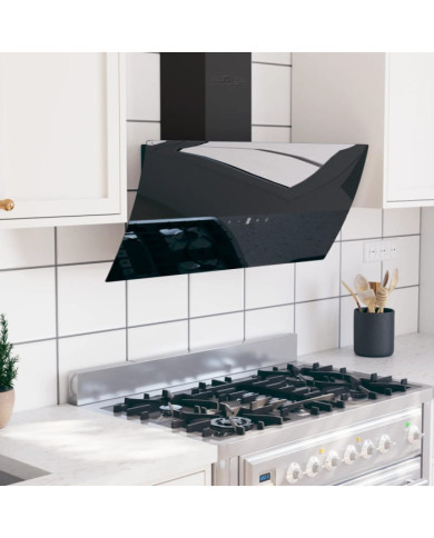 Hotte murale 90 cm Acier et verre trempé Noir | Mobilier & Déco