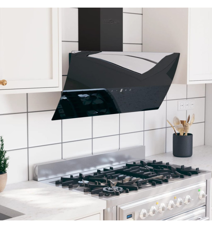 Hotte murale 90 cm Acier et verre trempé Noir | Mobilier & Déco