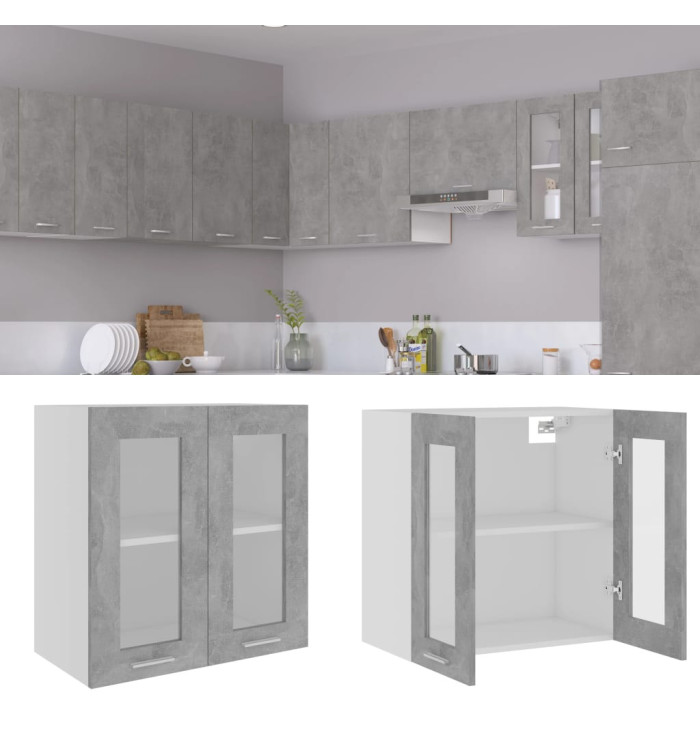 Armoire en verre suspendue "Lyon" Gris béton Bois d'ingénierie | Mobilier & Déco