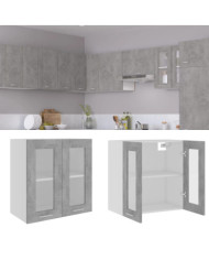 Armoire en verre suspendue "Lyon" Gris béton Bois d'ingénierie | Mobilier & Déco