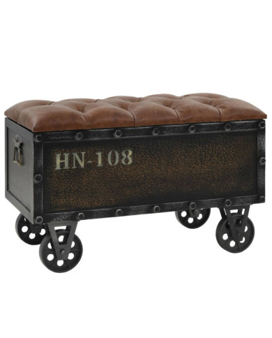 Banc de rangement Bois massif et similicuir 80,5x41x50 cm | Mobilier & Déco