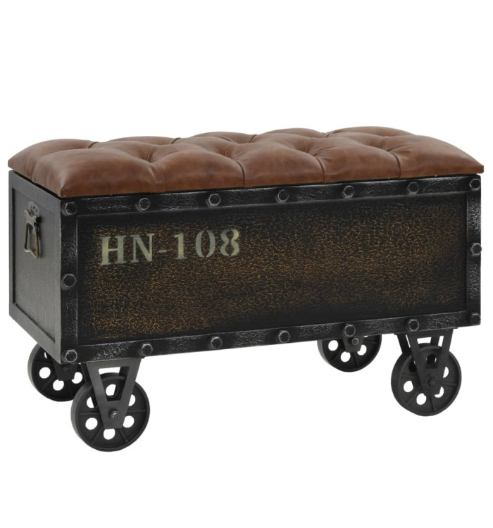 Banc de rangement Bois massif et similicuir 80,5x41x50 cm | Mobilier & Déco