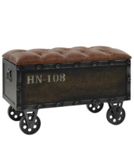 Banc de rangement Bois massif et similicuir 80,5x41x50 cm | Mobilier & Déco