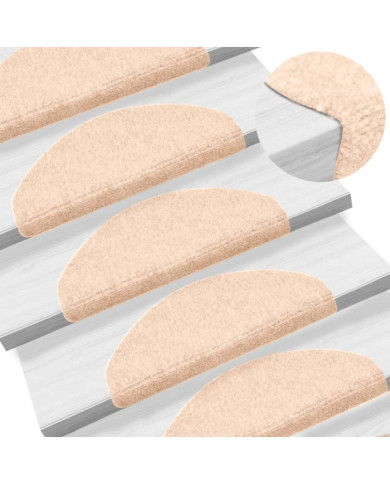 Tapis d'escalier auto-adhésif poinçon aiguilleté 15 pcs crème | Mobilier & Déco