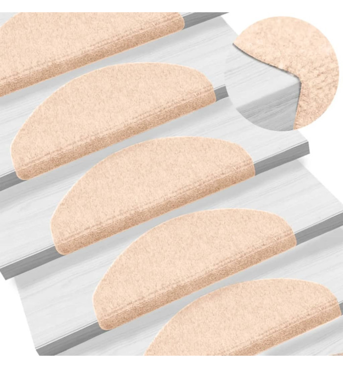 Tapis d'escalier auto-adhésif poinçon aiguilleté 15 pcs crème | Mobilier & Déco