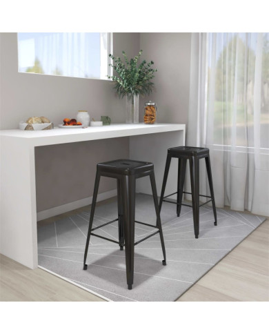 Tabourets de bar empilables lot de 2 noir métal | Mobilier & Déco