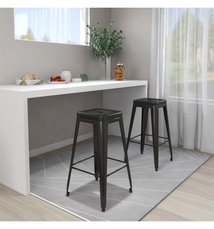 Tabourets de bar empilables lot de 2 noir métal | Mobilier & Déco