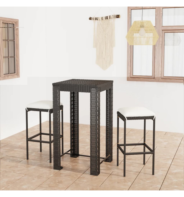 Ensemble de bar de jardin 3 pcs et coussins Résine tressée Noir | Mobilier & Déco